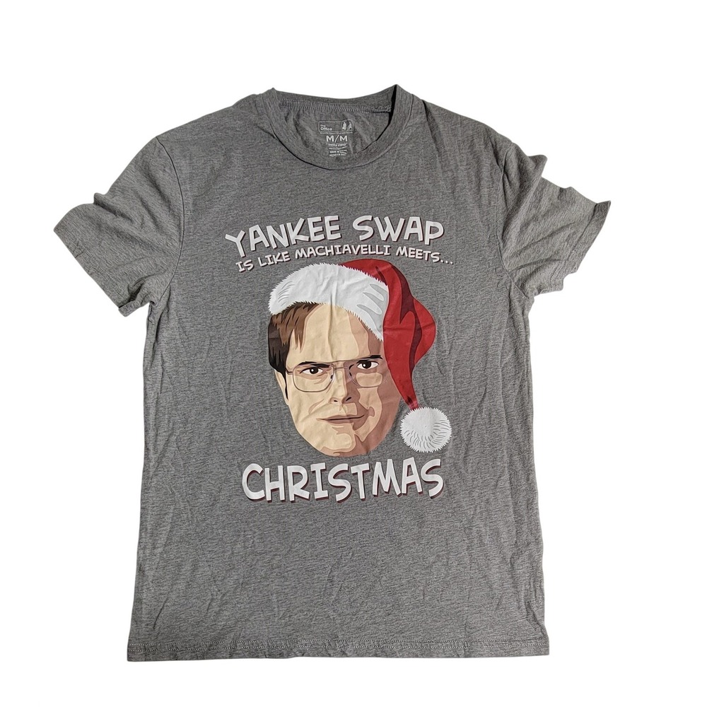 The Office Dwight Schrute Yankee Swap Christmas Gray Graphic T-Shirt Mens Medium